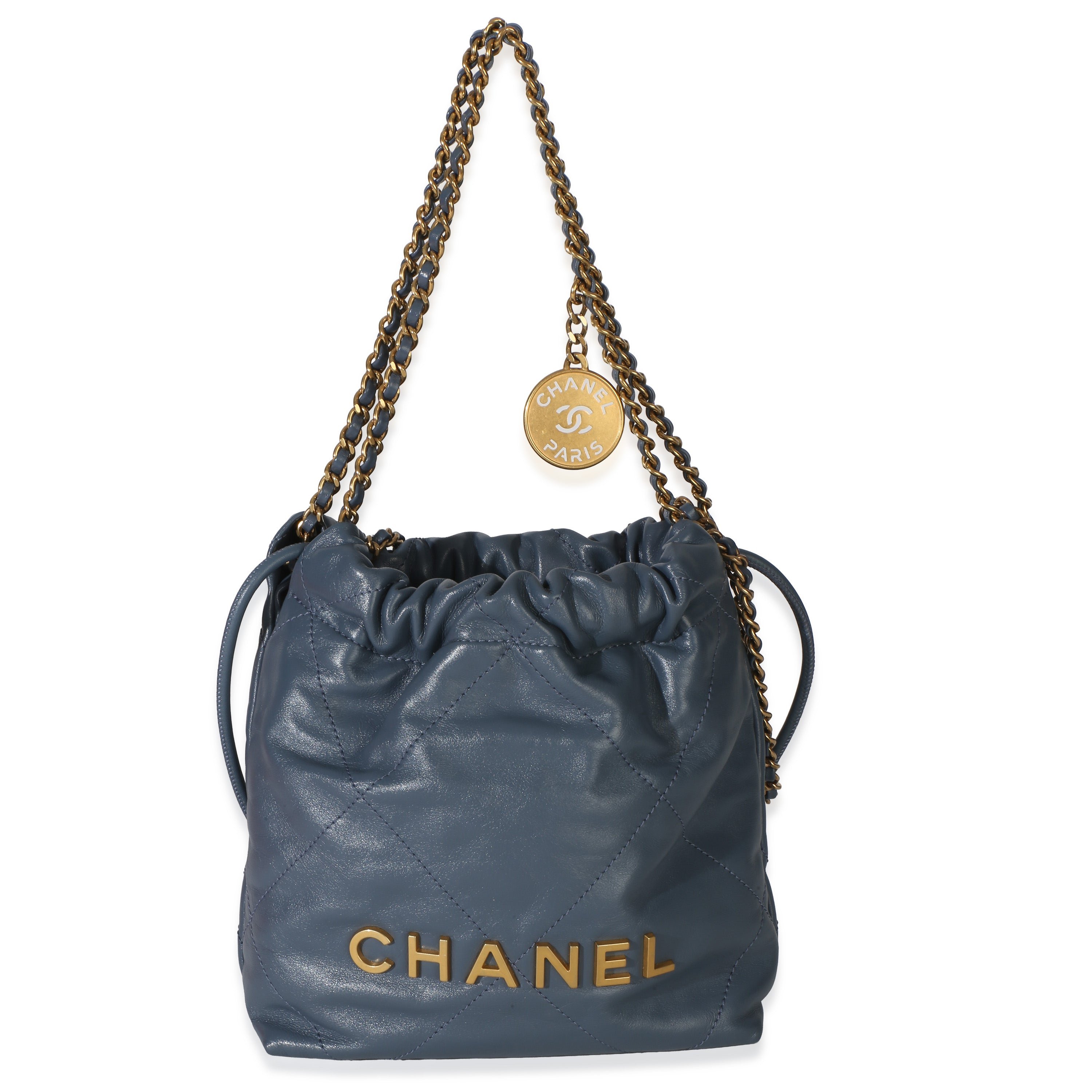 Blue Quilted Calfskin Chanel 22 Mini Hobo