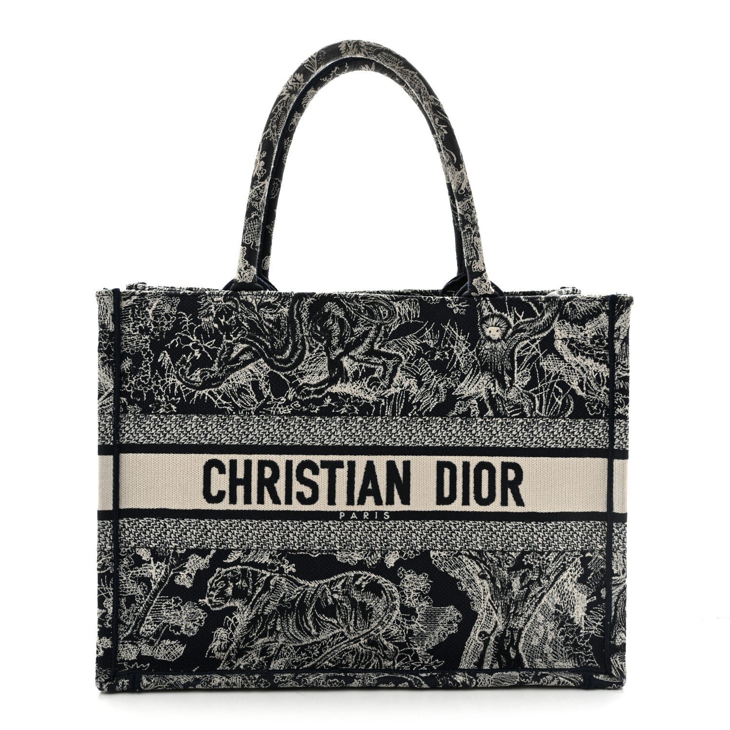 Christian Dior Canvas Embroidered Medium Dioriviera Toile De Jouy Reverse Book Tote Blue