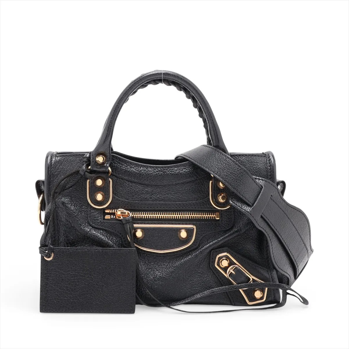Balenciaga Classic metallic edge city 390160 Leather 2 Way Handbag Black Mirror