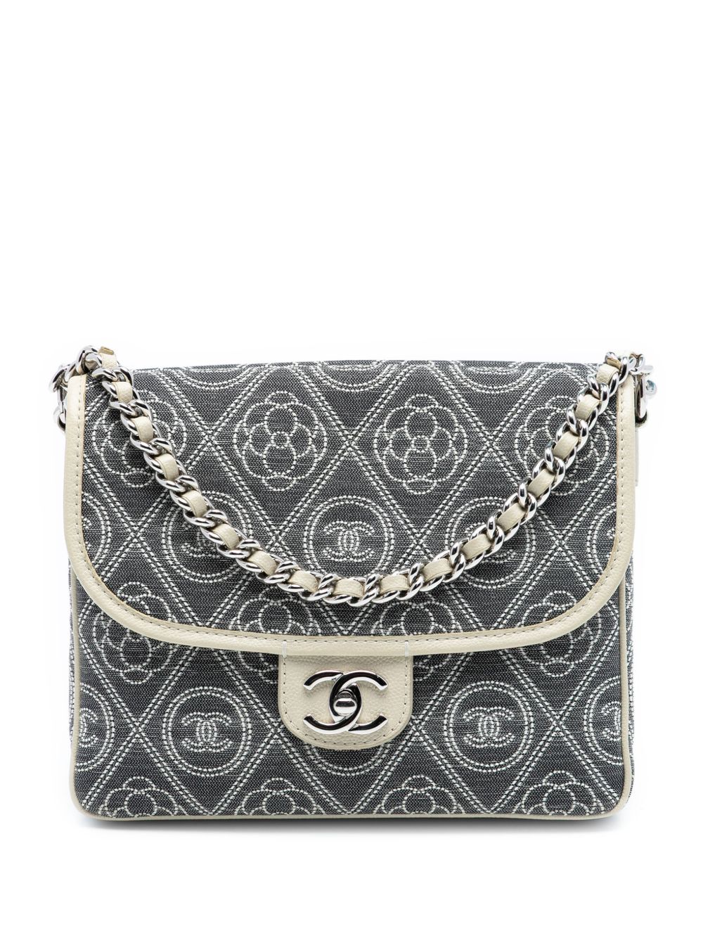 2018 Camellia Printed Canvas Double Side Flap satchel