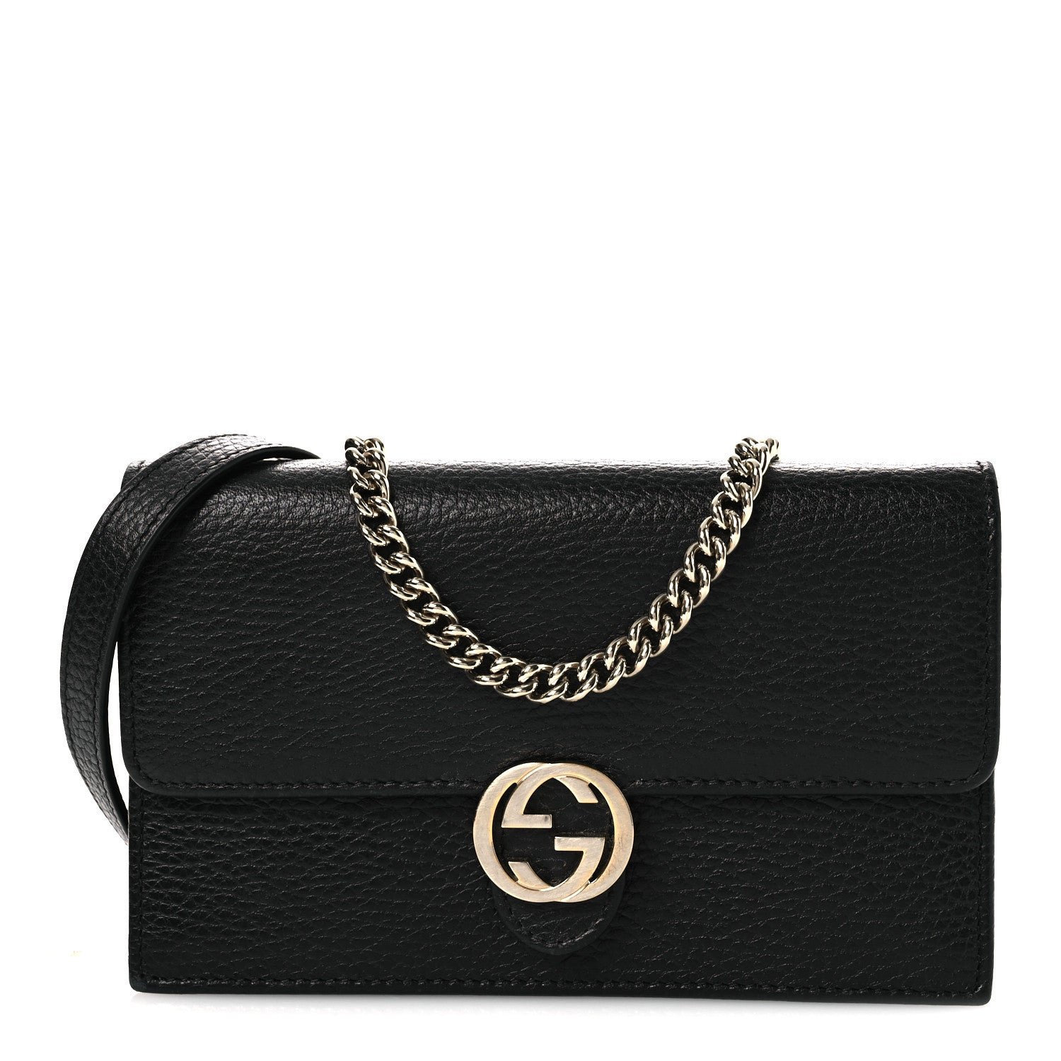 Gucci Dollar Calfskin Interlocking G Chain Wallet Black