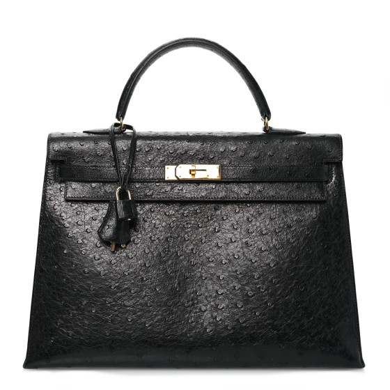 Hermes Ostrich Kelly Sellier 35 Black