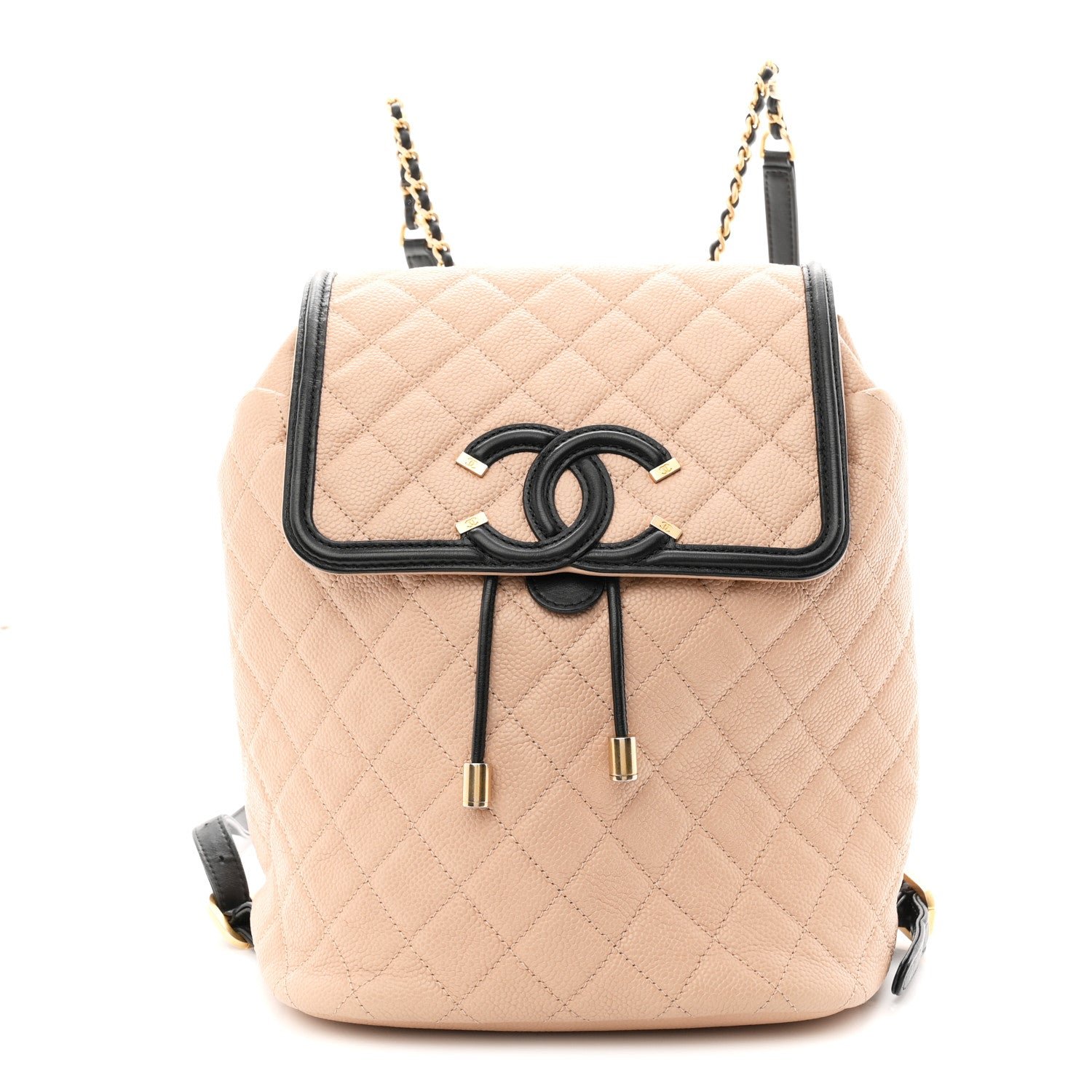 Chanel Caviar Quilted Filigree Backpack Beige Black