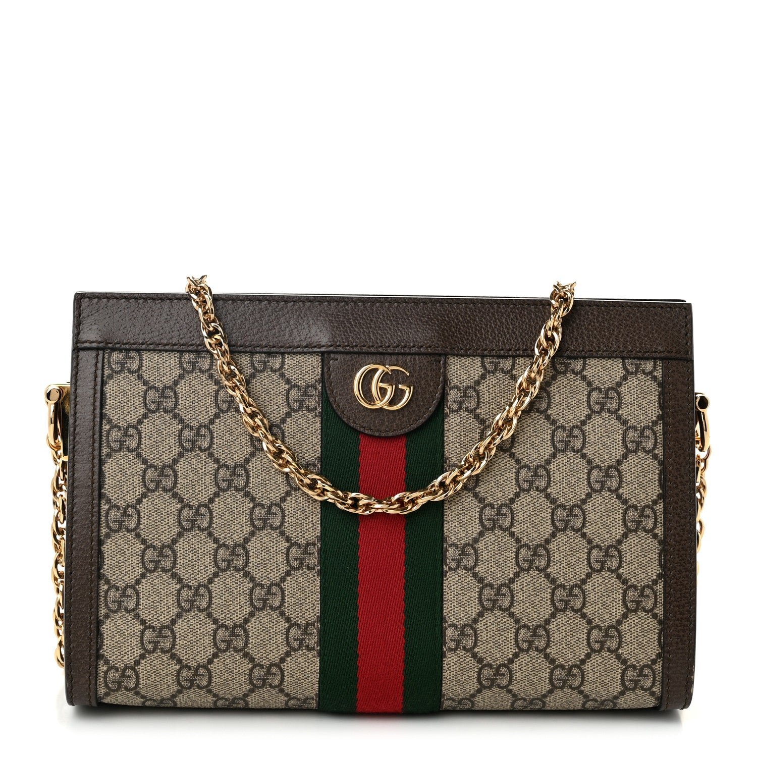 Gucci GG Supreme Monogram Web Small Ophidia Chain Shoulder Bag Brown