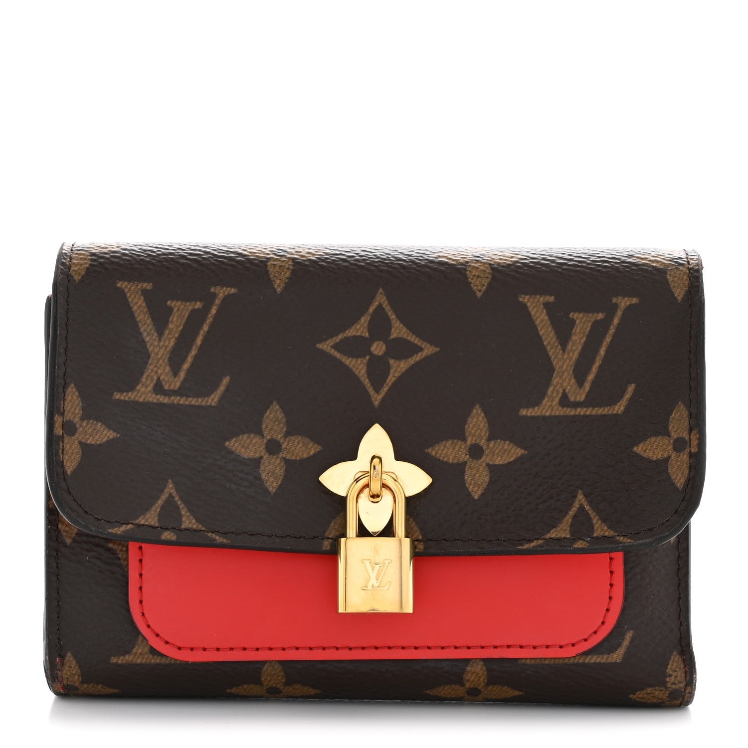 Louis Vuitton Monogram Flower Lock Compact Wallet Coquelicot