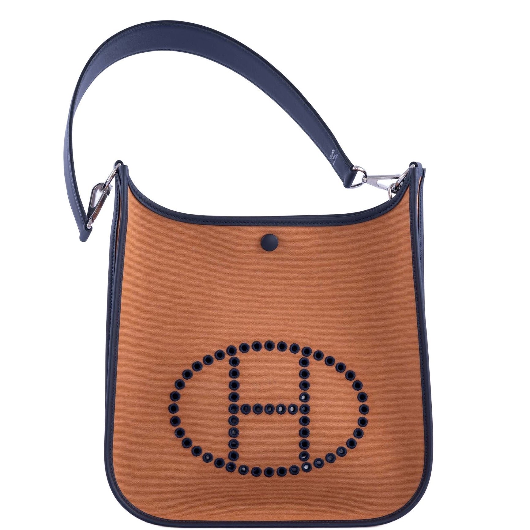 Hermes Hermès Neo Evelyne 29 PM Officier Dune Toile and Cassis Swift Palladium Hardware