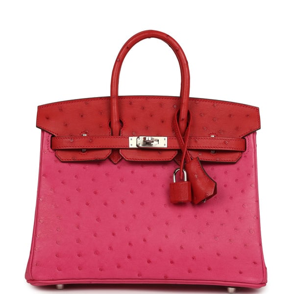 Hermes Birkin 25 Rose Tyrien, Rouge Vif Ostrich Touch Palladium Hardware