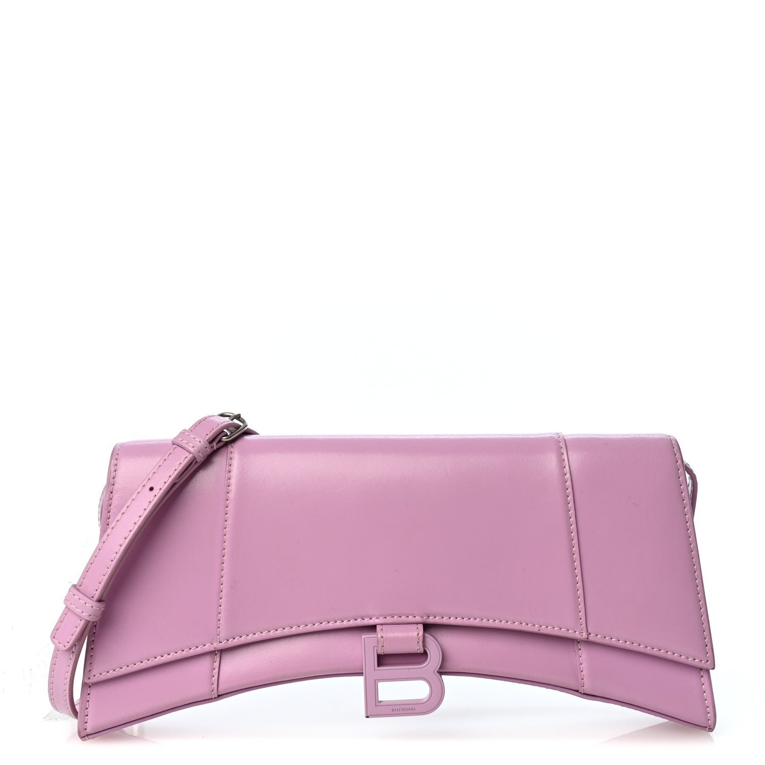 Balenciaga Shiny Box Calfskin Tonal B Hourglass Stretch Sling Shoulder Bag Lilac