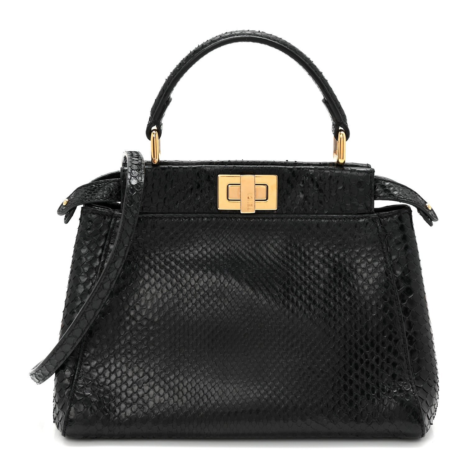 Fendi Snakeskin Nappa Mini Peekaboo Iconic Satchel Black