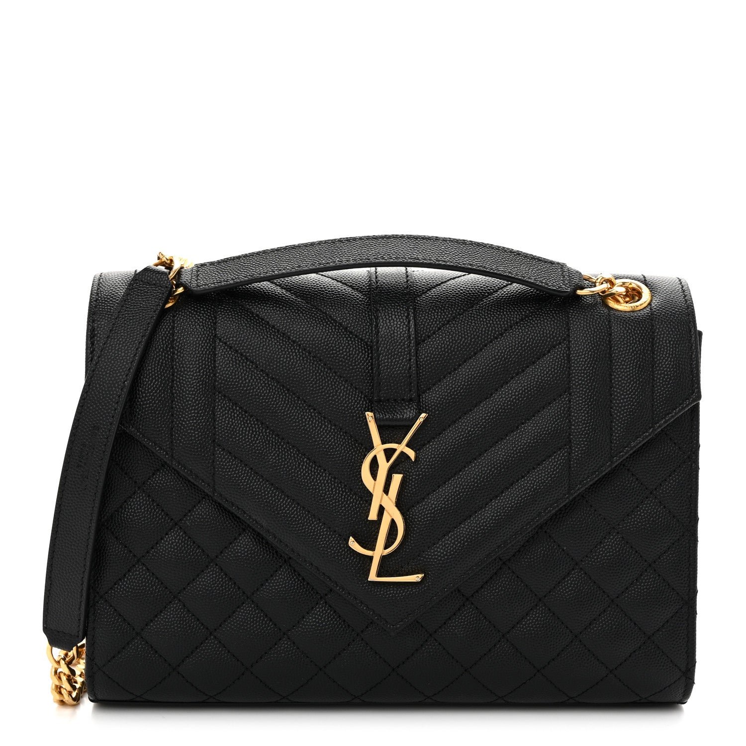 Saint Laurent Grain De Poudre Textured Mixed Matelasse Triquilt Medium Monogram Satchel Black
