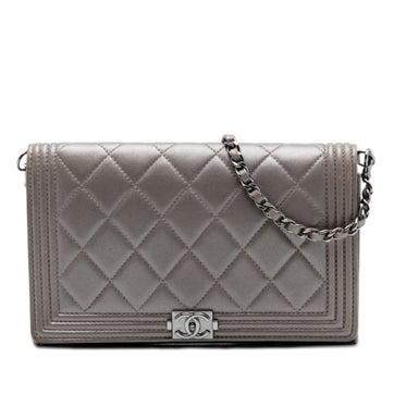 Lambskin Quilted Metallic Lambskin Boy Clutch On Chain