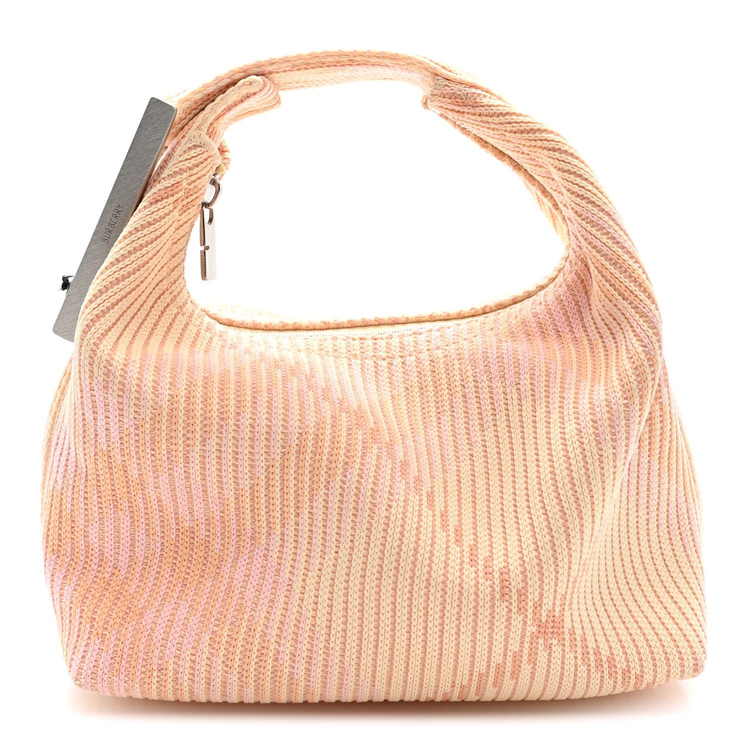 Burberry Canvas Knitted Check Mini Peg Duffle Bag Sherbert