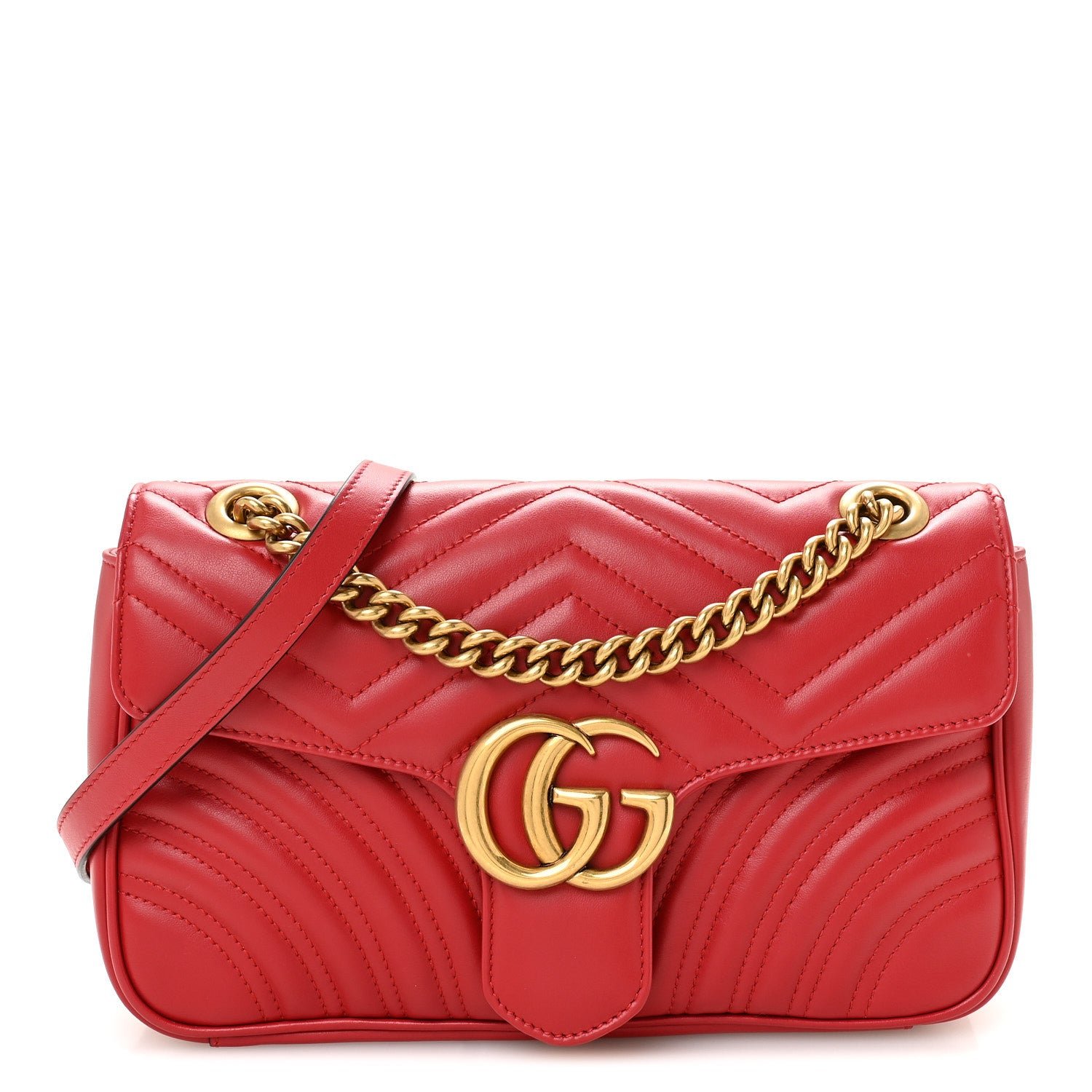 Gucci Calfskin Matelasse Small GG Marmont Shoulder Bag Hibiscus Red