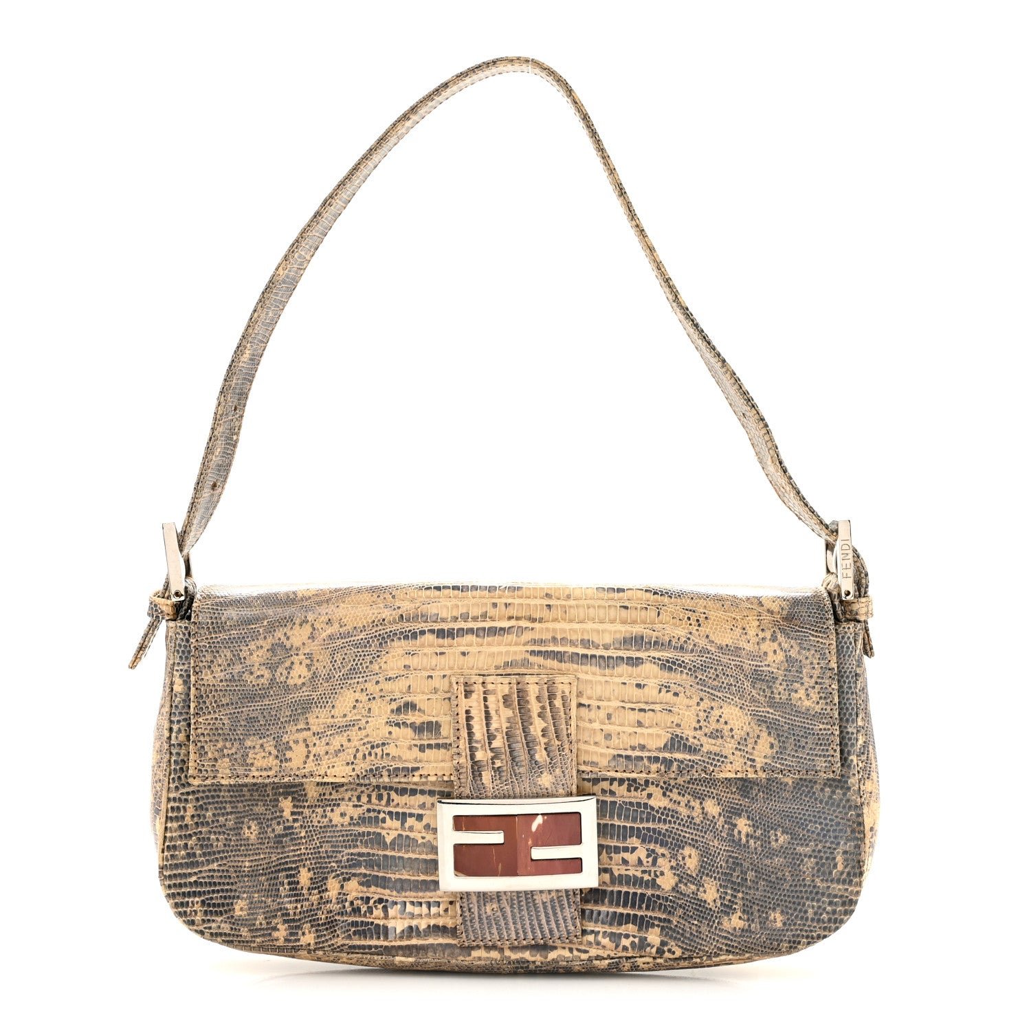 Fendi Iridescent Lizard Baguette Natural Multicolor