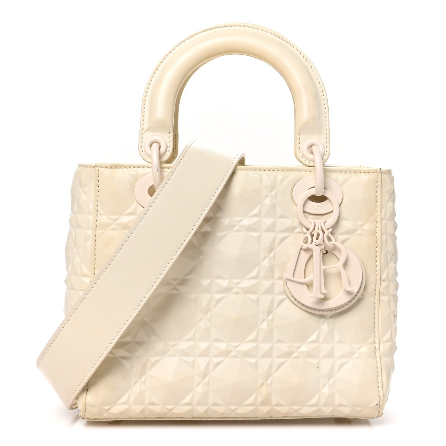 Christian Dior Calfskin Cannage Diamond Small My ABCDior Lady Dior White