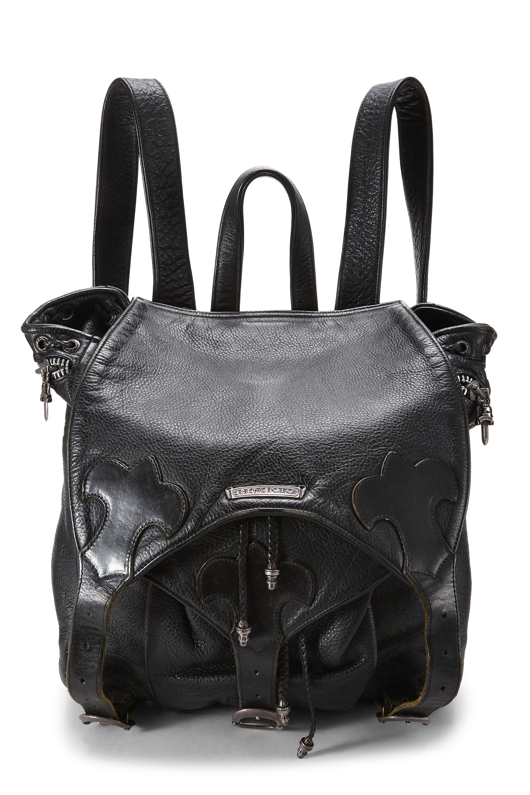 Chrome Hearts Black Leather Fleur Gunslinger Backpack