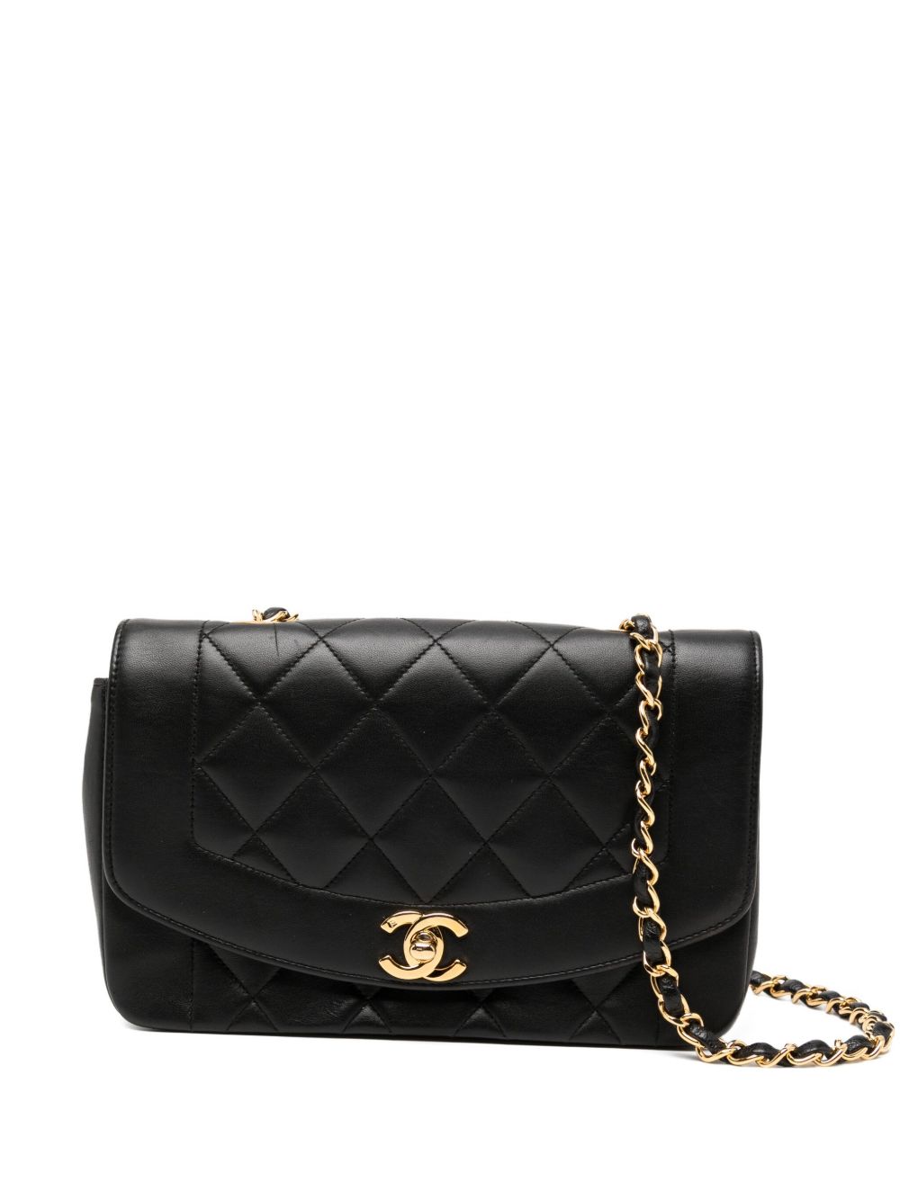 1991 Diana Medium Black Lambskin Diana Stripe Classic Flap Shoulder Bag 