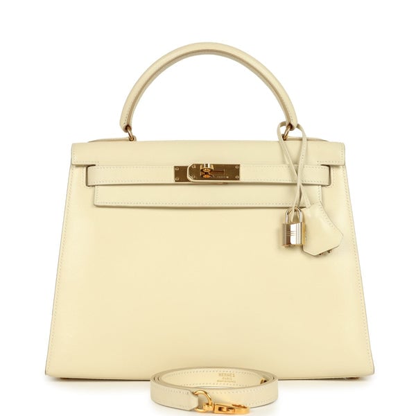 Hermes Vintage Hermes Kelly Sellier 28 Parchemin Box Gold Hardware