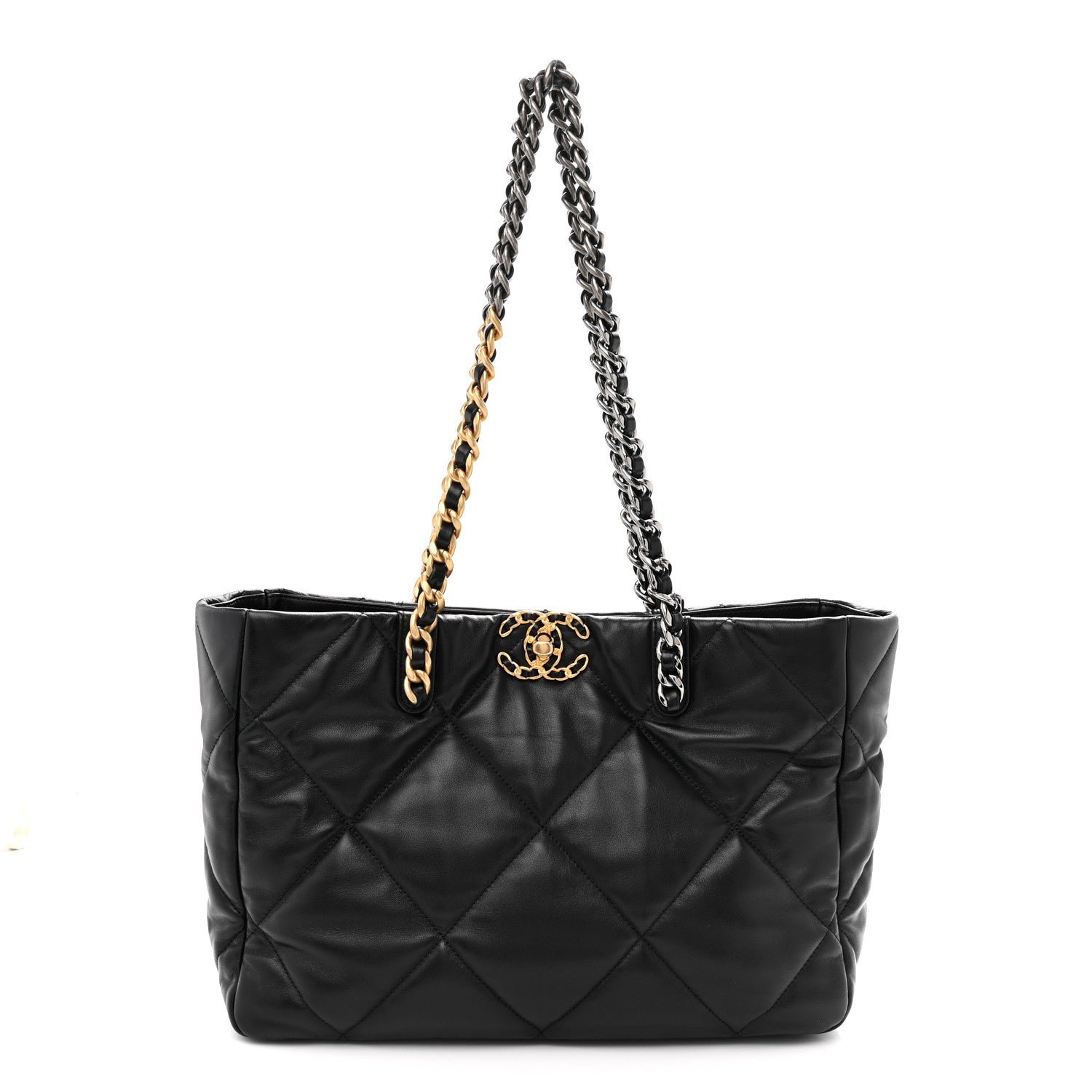 Chanel Lambskin Quilted Chanel 19 East West Shopping Bag Black