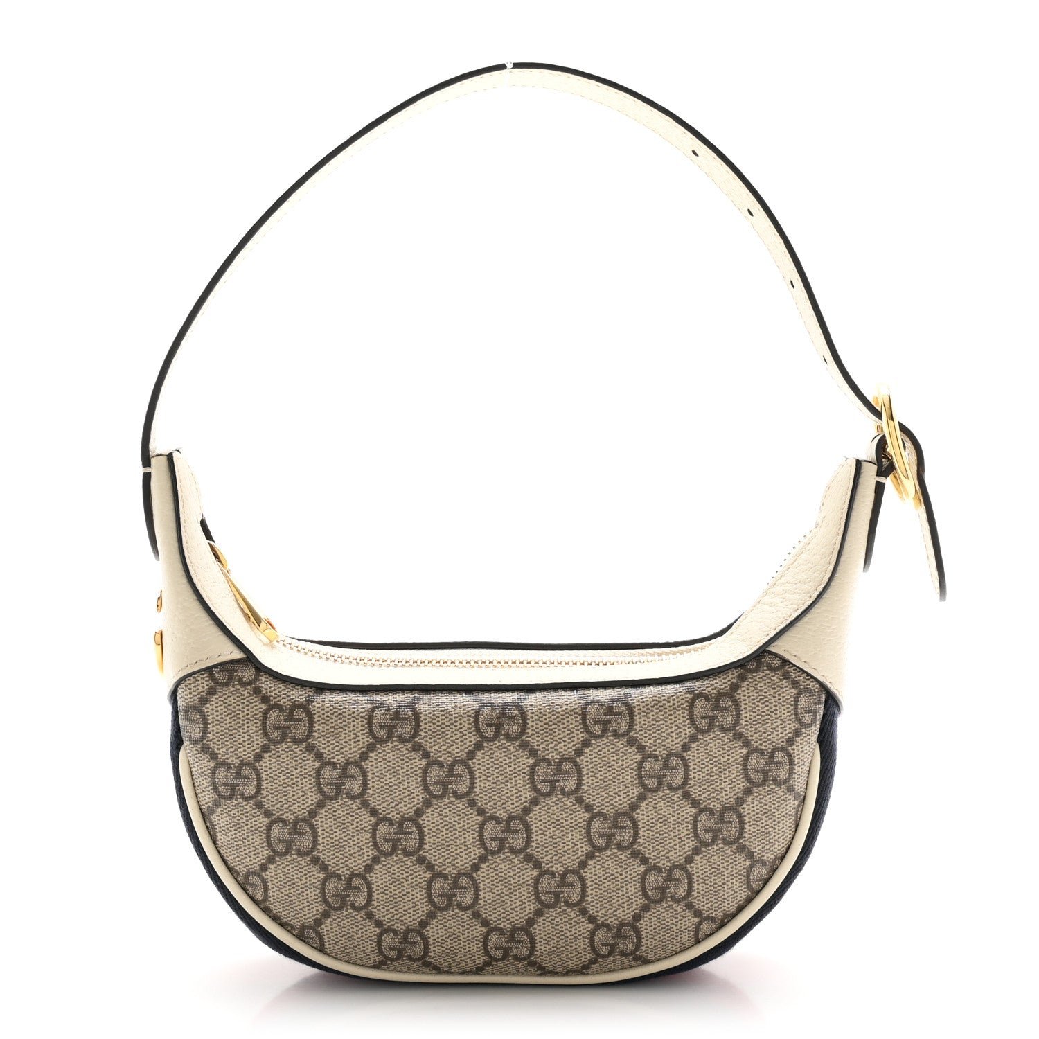 Gucci GG Supreme Monogram Textured Dollar Calfskin Web Mini Ophidia Half Moon Hobo Beige Ebony Mystic White