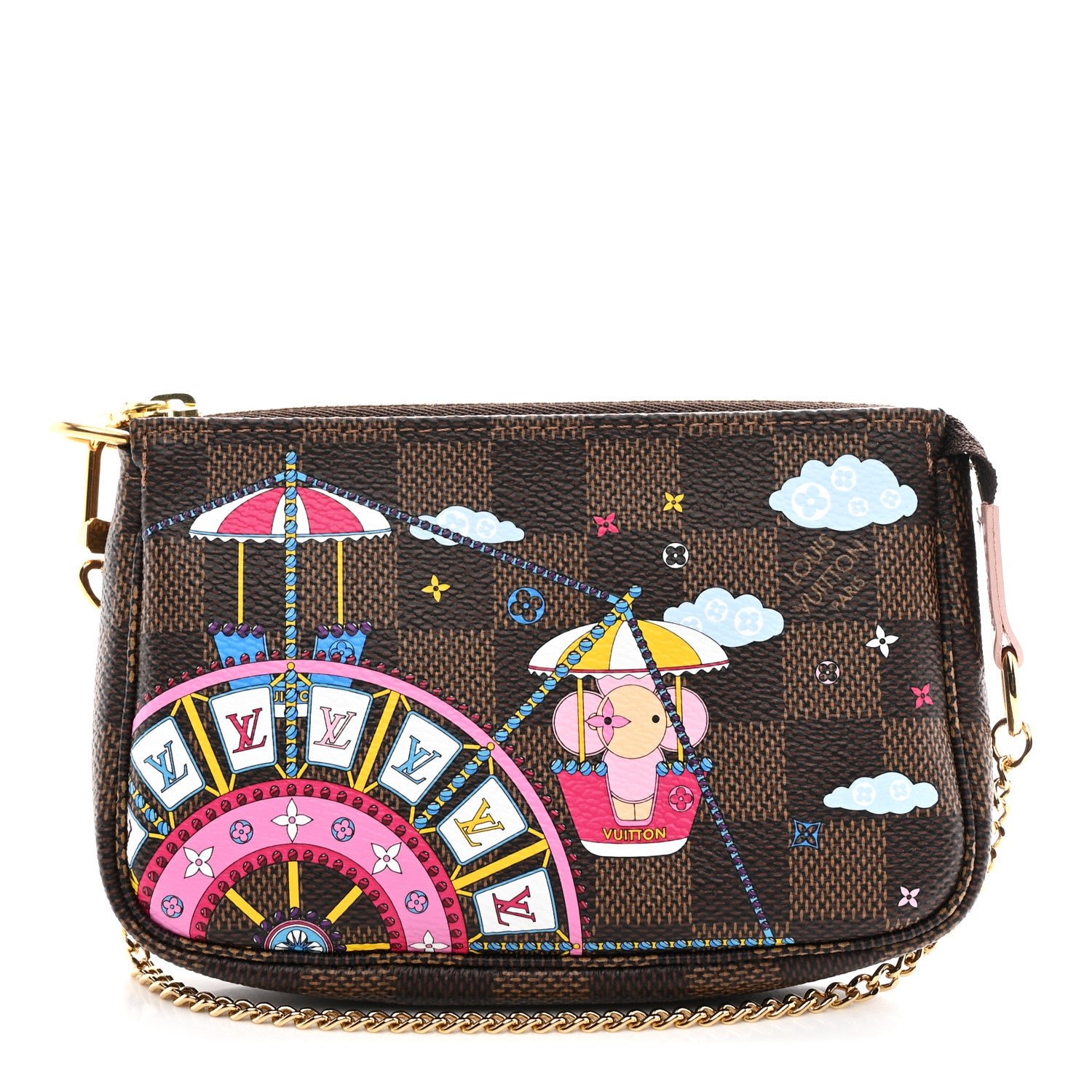 Louis Vuitton Damier Ebene 2020 Christmas Animation Big Wheel Mini Pochette Accessories Rose Ballerine