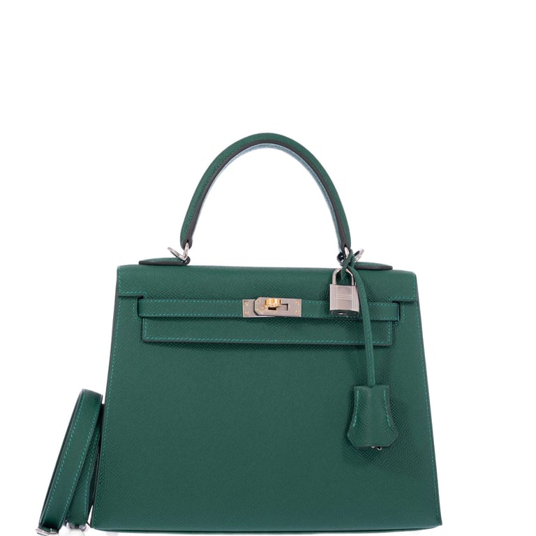 Hermes Hermès Kelly 25 Sellier Vert Moyen Epsom Electrum Hardware