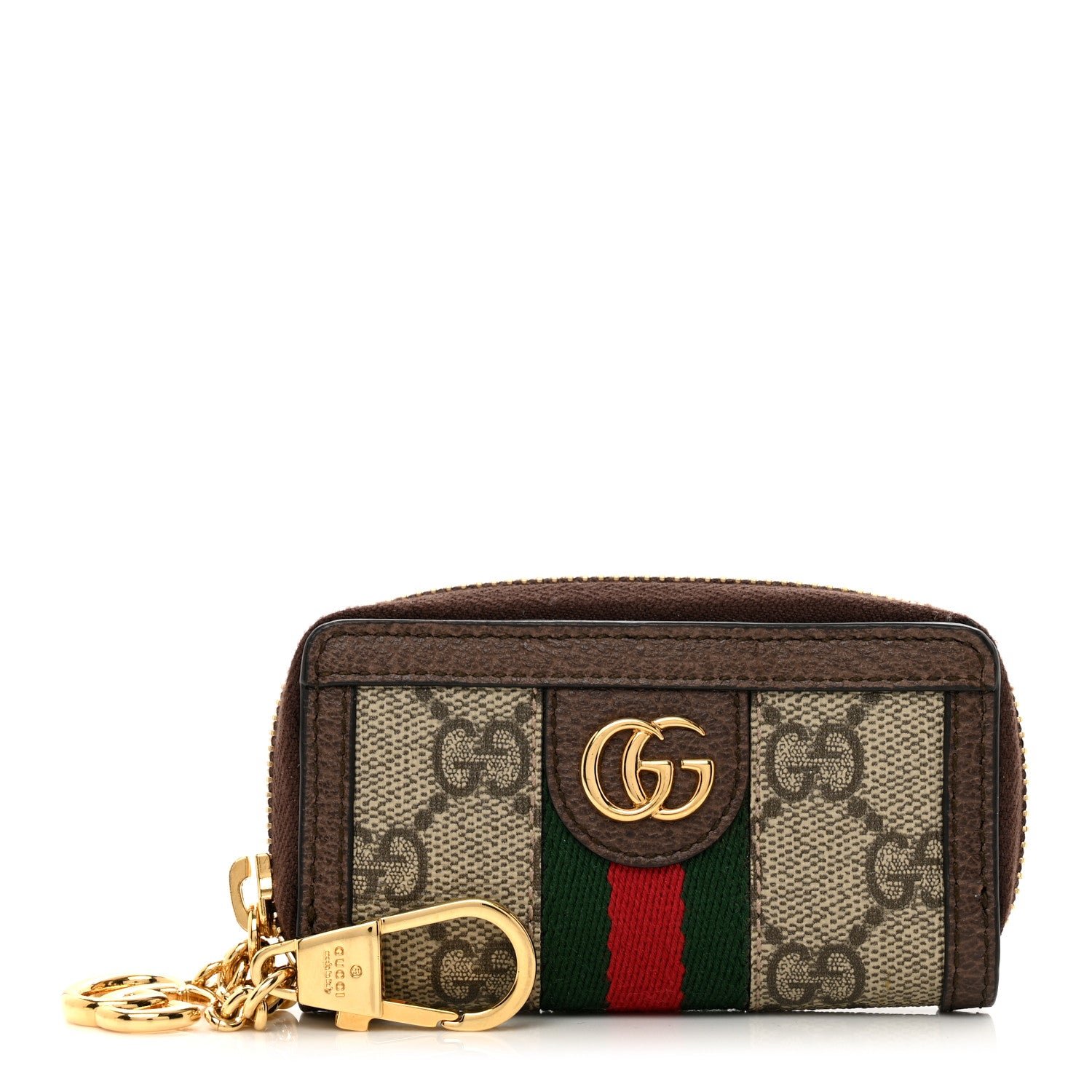 Gucci GG Supreme Monogram Web Ophidia Zip Around Key Case Beige New Acero
