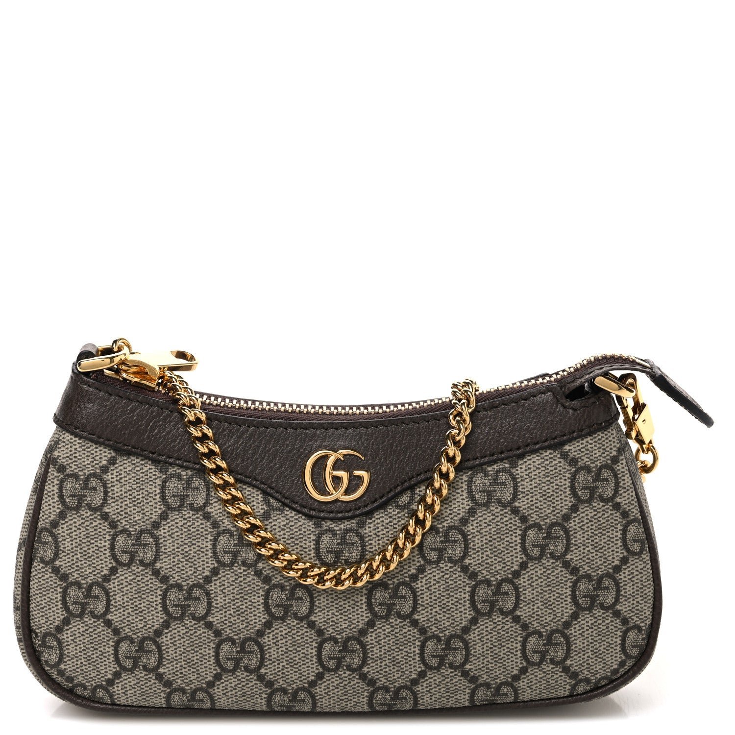 Gucci GG Supreme Monogram Textured Dollar Calfskin Mini Ophidia Chain Bag Beige Ebony