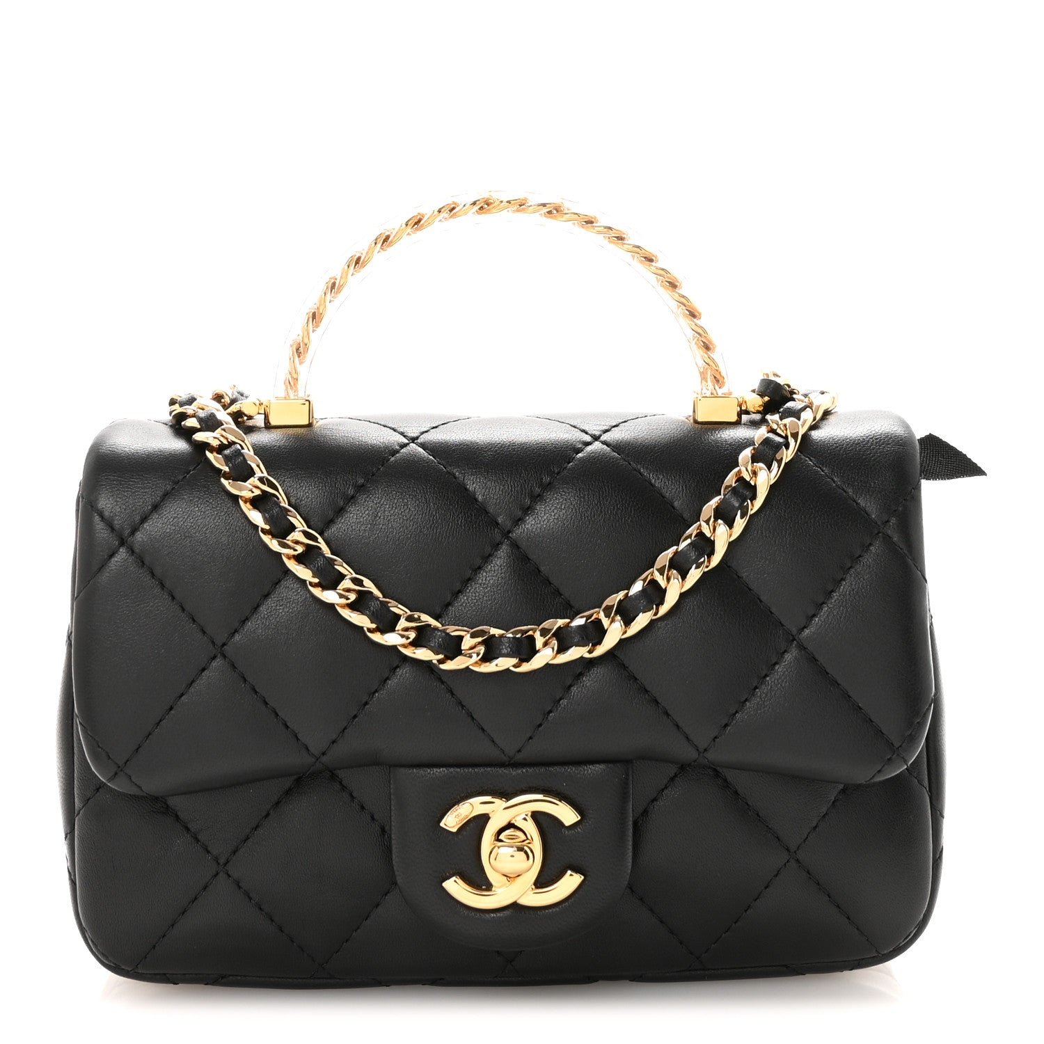 Chanel Lambskin Resin Quilted Top Handle Flap Black