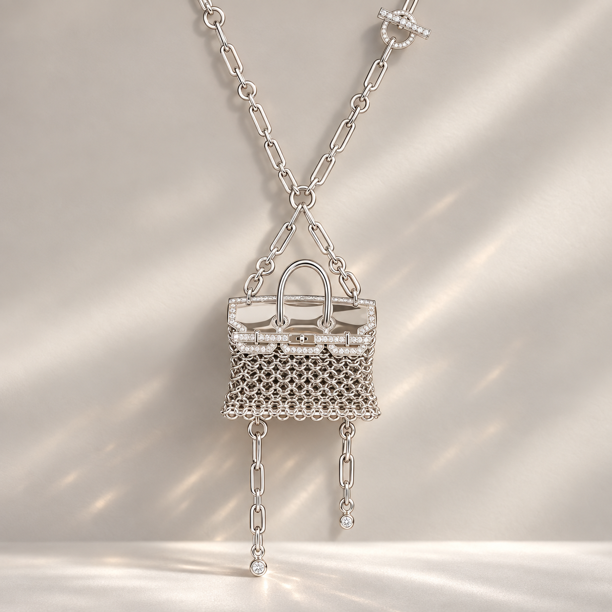 Hermès Birkin Bijou Précieux 18K White Gold Diamond Chain Mail Necklace