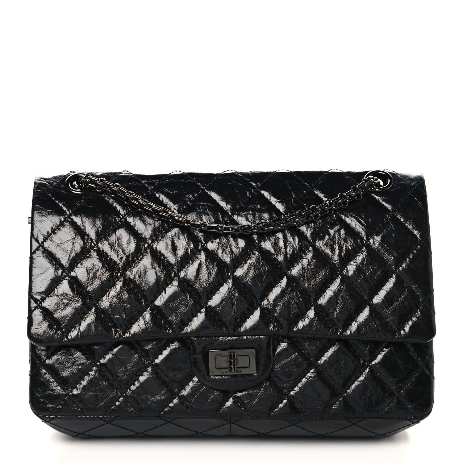 Chanel Glazed Calfskin Quilted 2.55 Reissue 226 Flap So Black