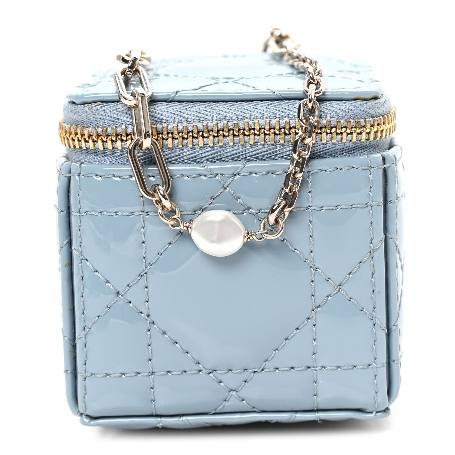 Christian Dior Patent Cannage Cube Wristlet Blue
