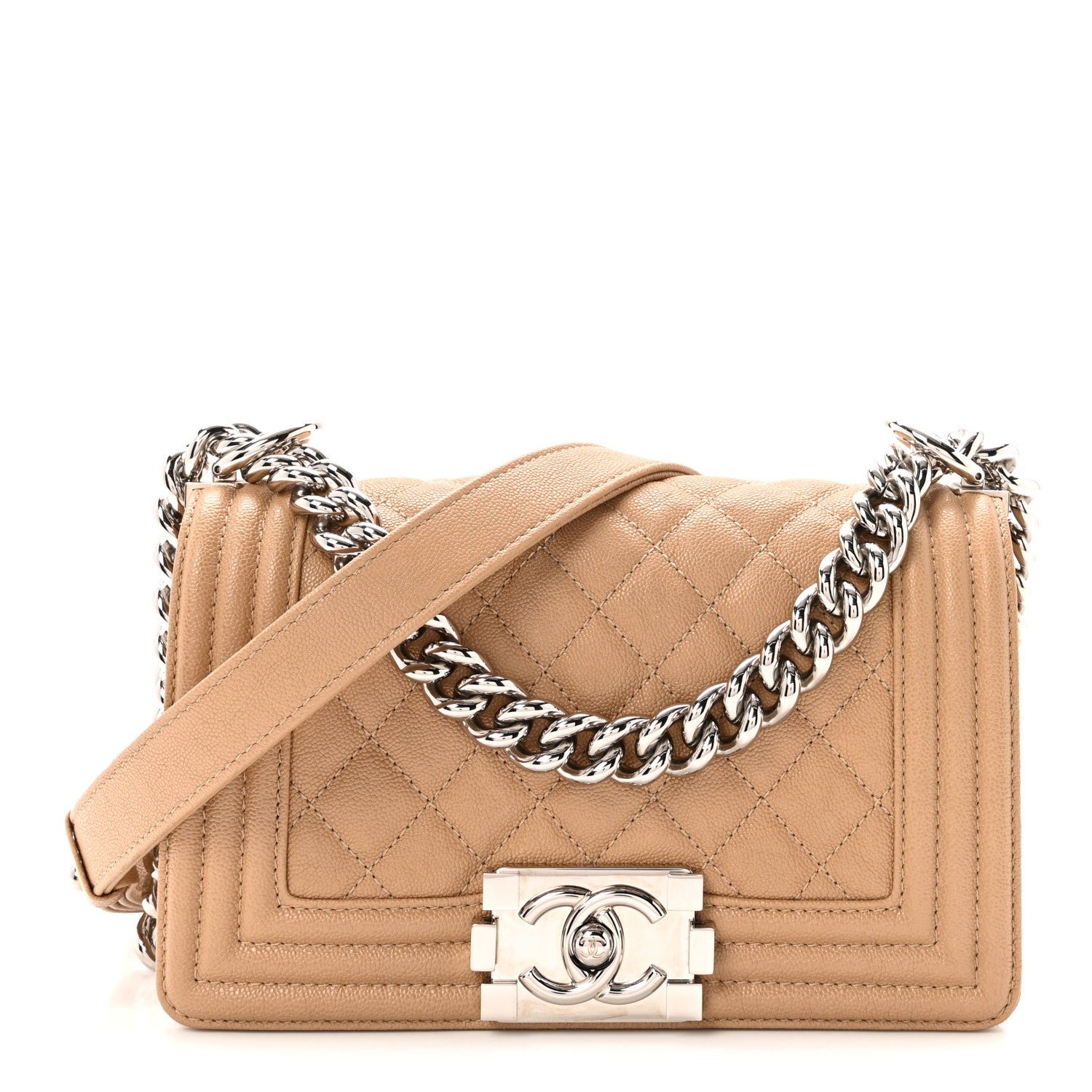 Chanel Caviar Quilted Small Boy Flap Beige