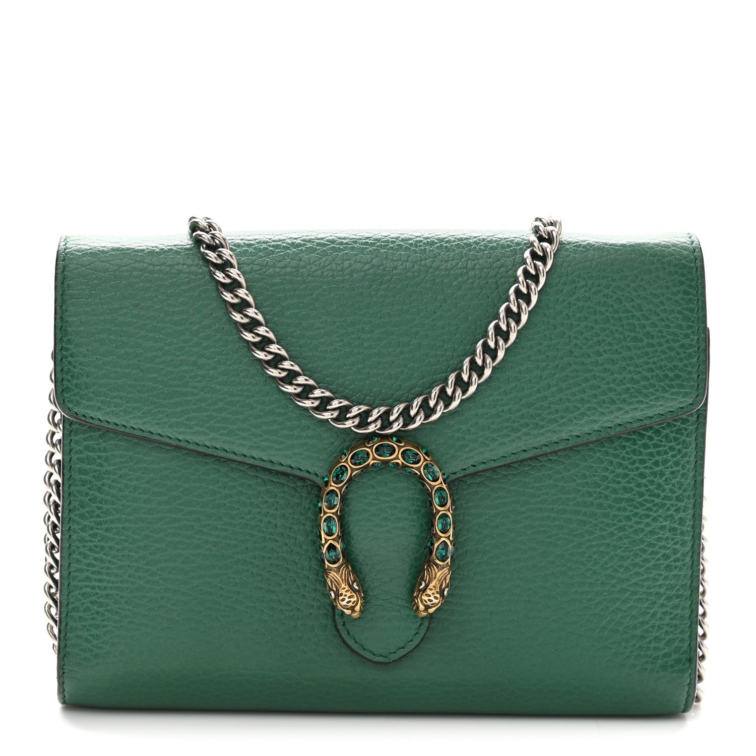 Gucci Calfskin Mini Dionysus Chain Wallet Emerald