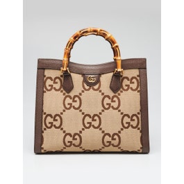 Gucci Beige/Ebony GG Jumbo Canvas/Leather Medium Diana Tote Bag