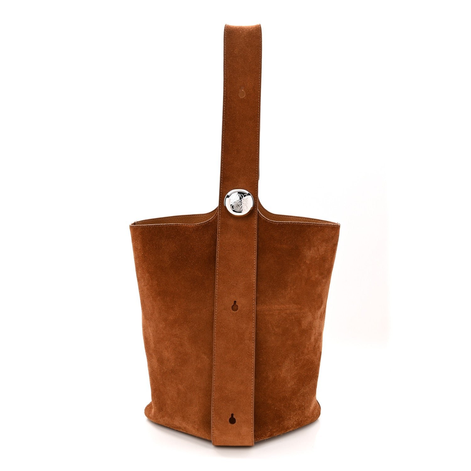 Loewe Suede Calfskin Medium Pebble Bucket Bag Tobacco