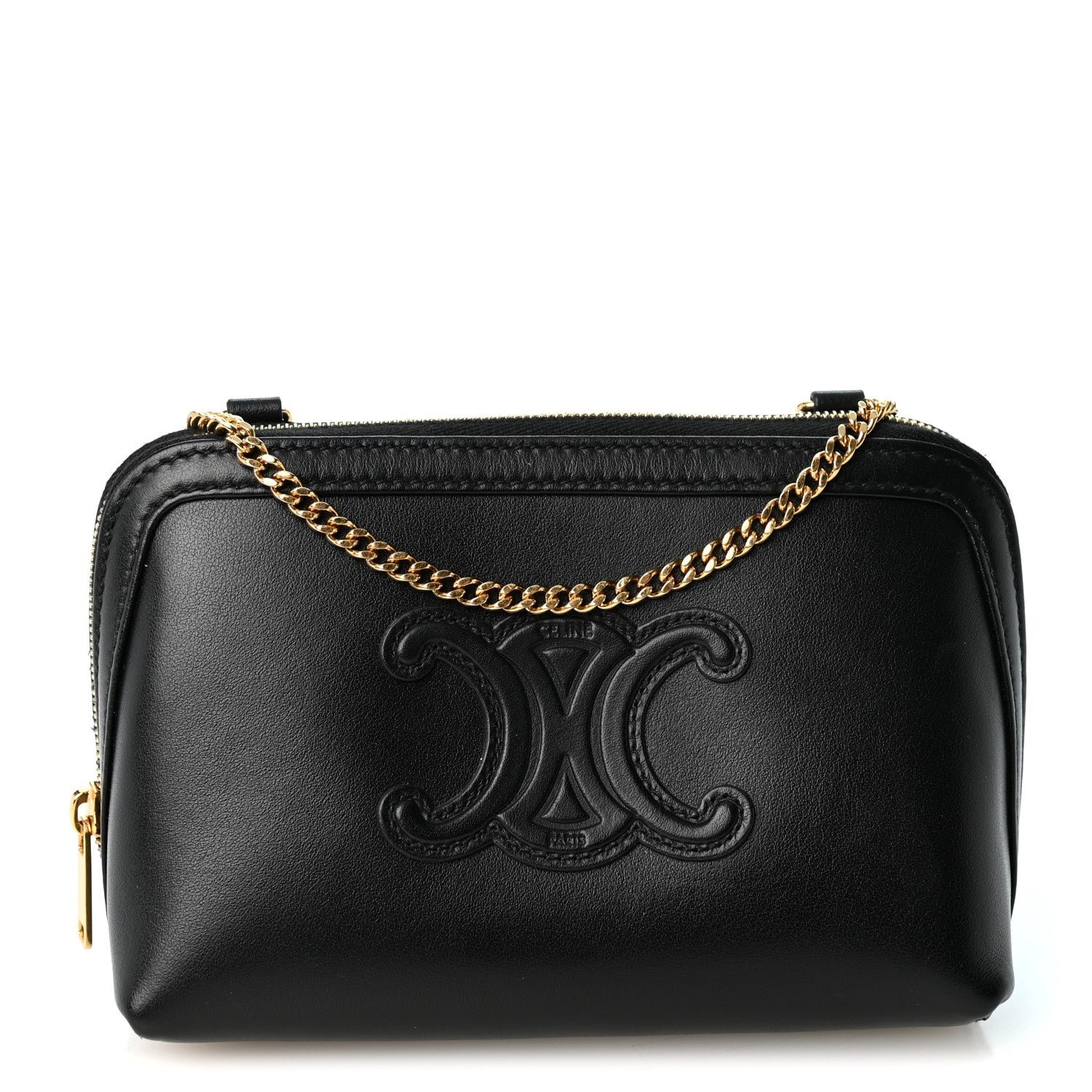 Celine Smooth Calfskin Cuir Triomphe Clutch on Chain Black
