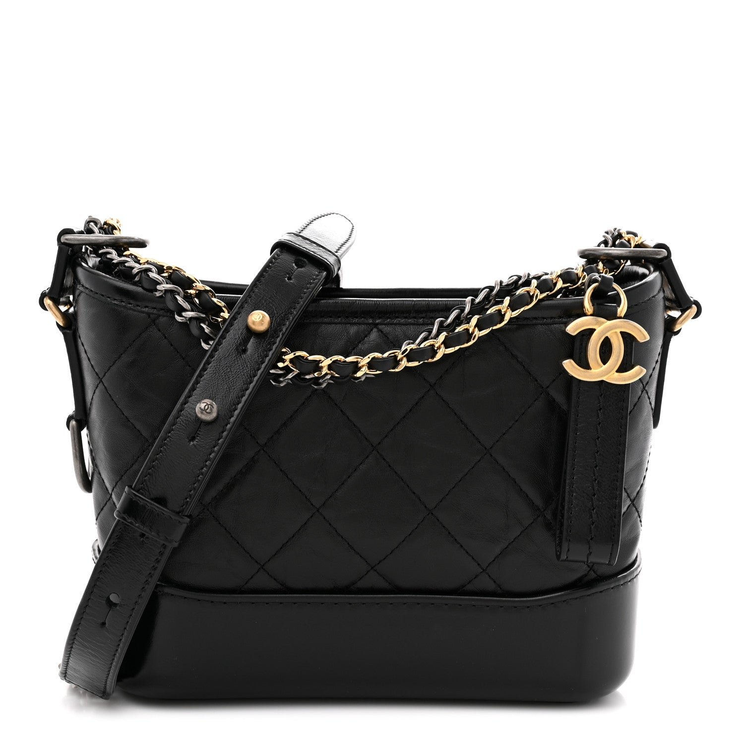 Chanel Aged Calfskin Quilted Small Gabrielle Hobo Black