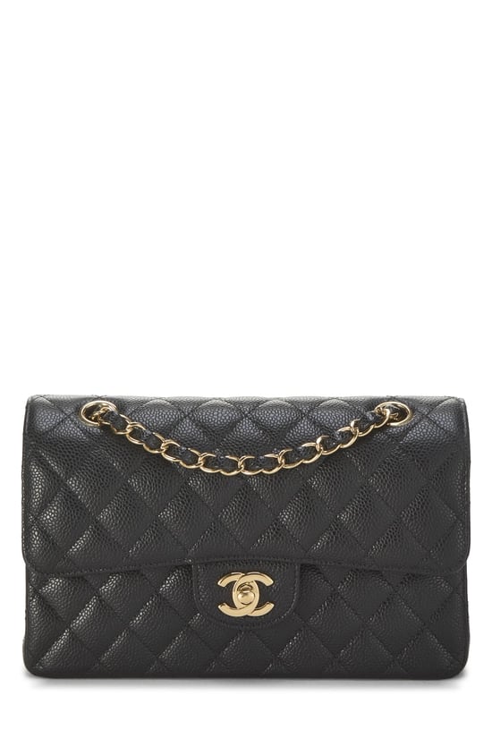 Black Quilted Caviar Classic Double Flap Small