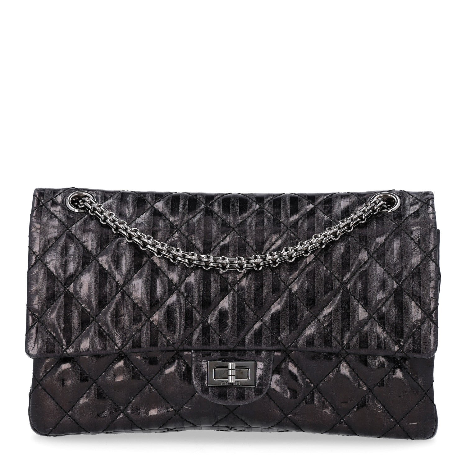 Chanel Metallic Calfskin Striped 2.55 Reissue 226 Flap Black