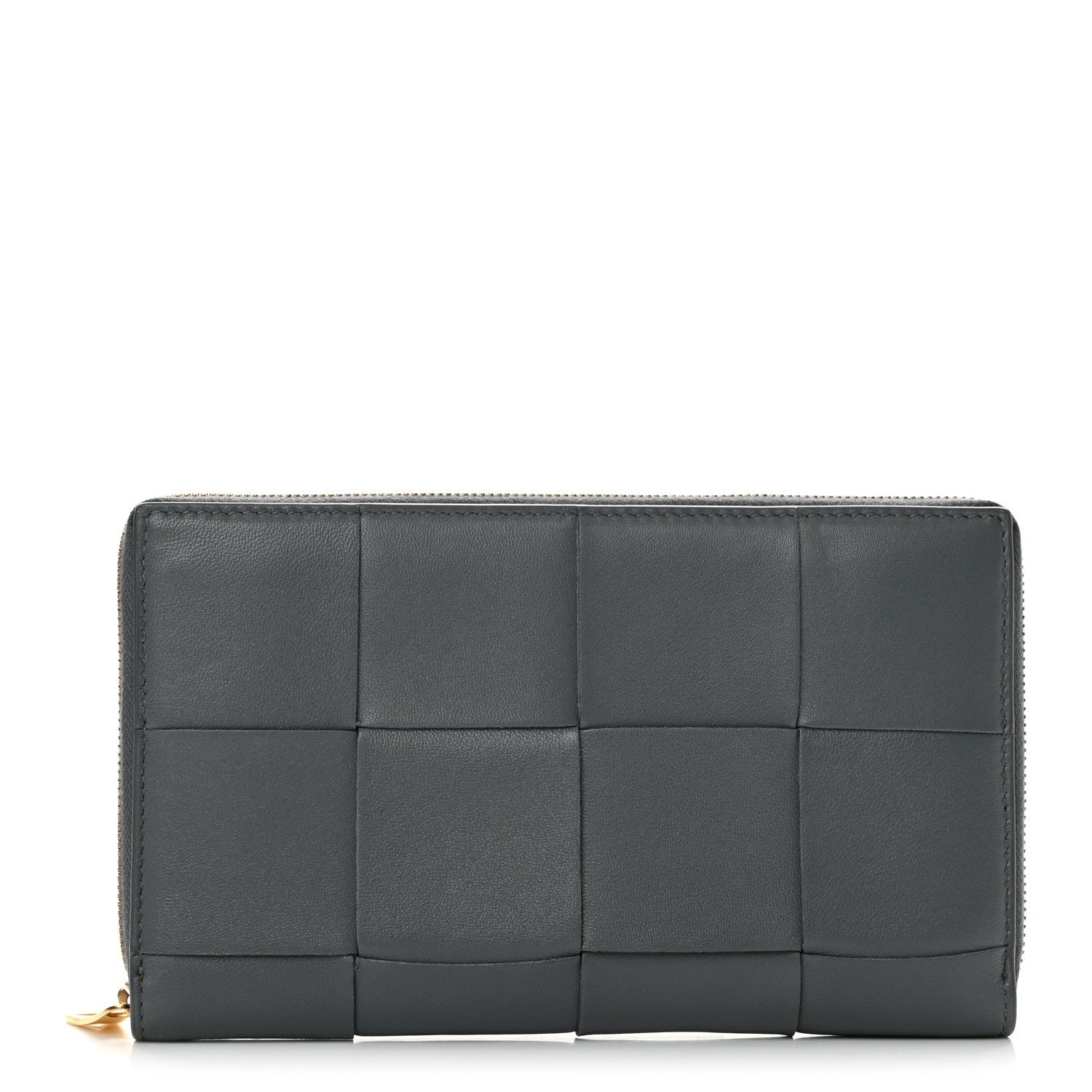 Bottega Veneta Calfskin Maxi Intrecciato Zip Around Wallet Thunder