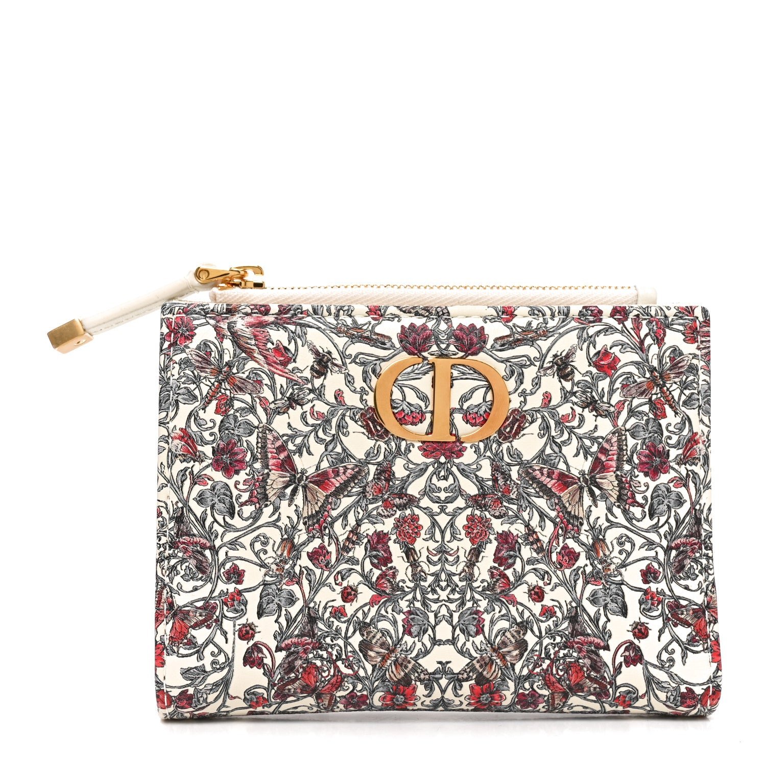 Dior Christian Dior Calfskin Butterfly Printed Caro Medium Wallet White Multicolor