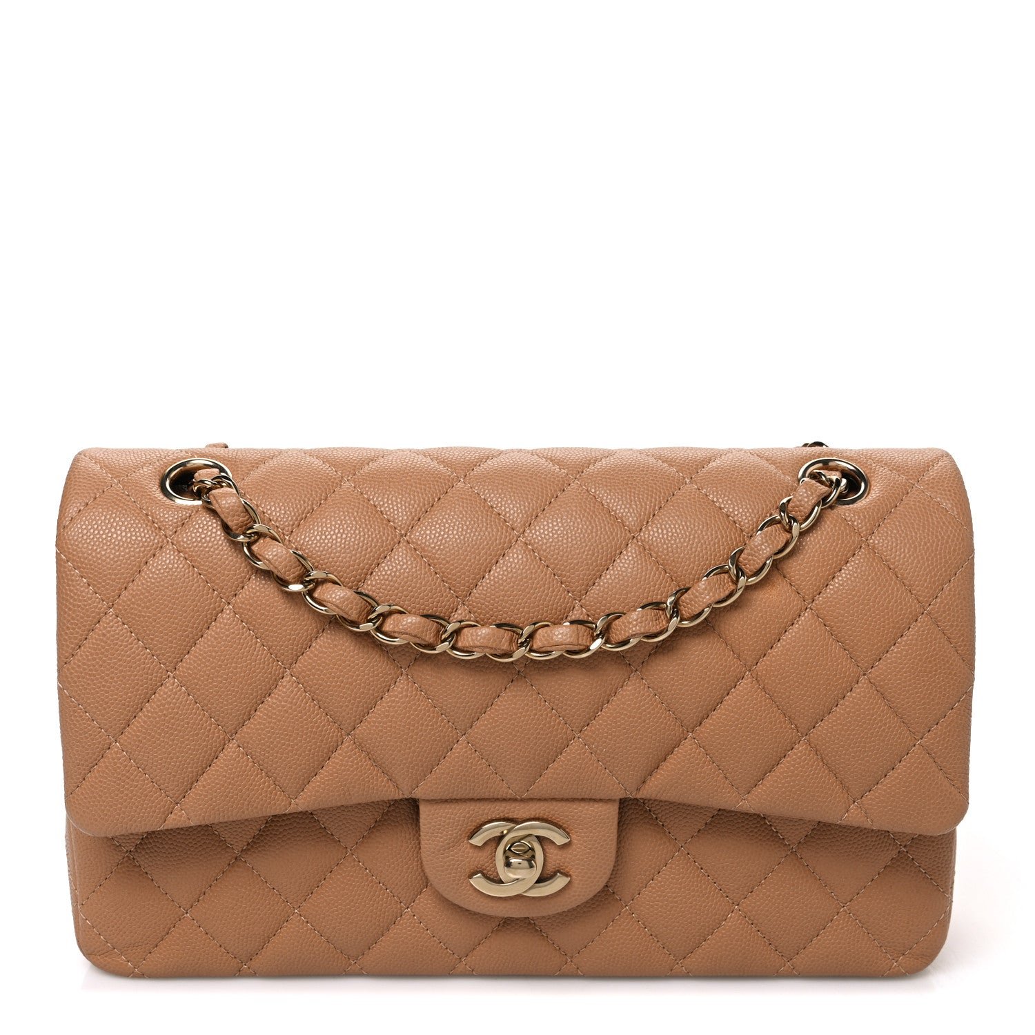 Chanel Caviar Quilted Medium Double Flap Light Brown