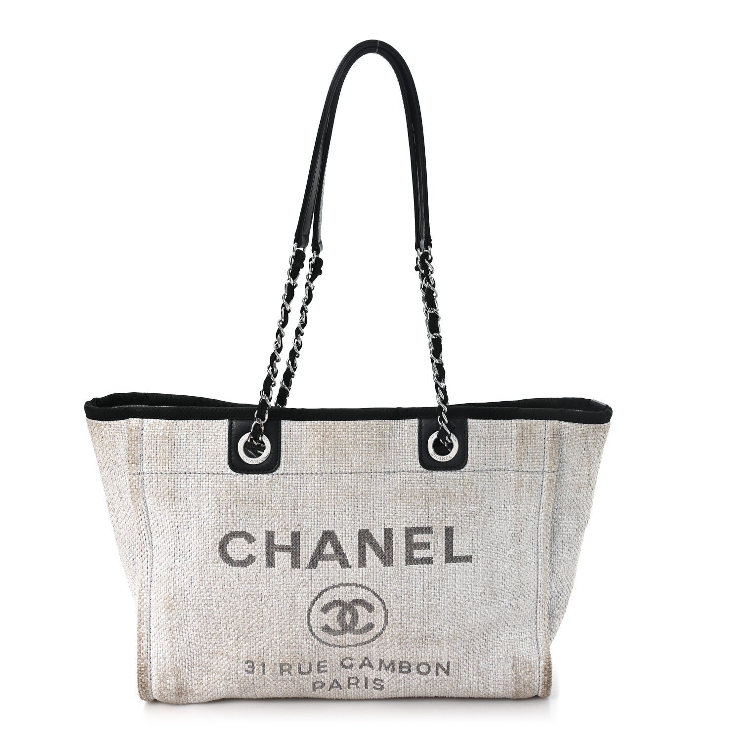 Chanel Woven Straw Raffia Small Deauville Tote Grey