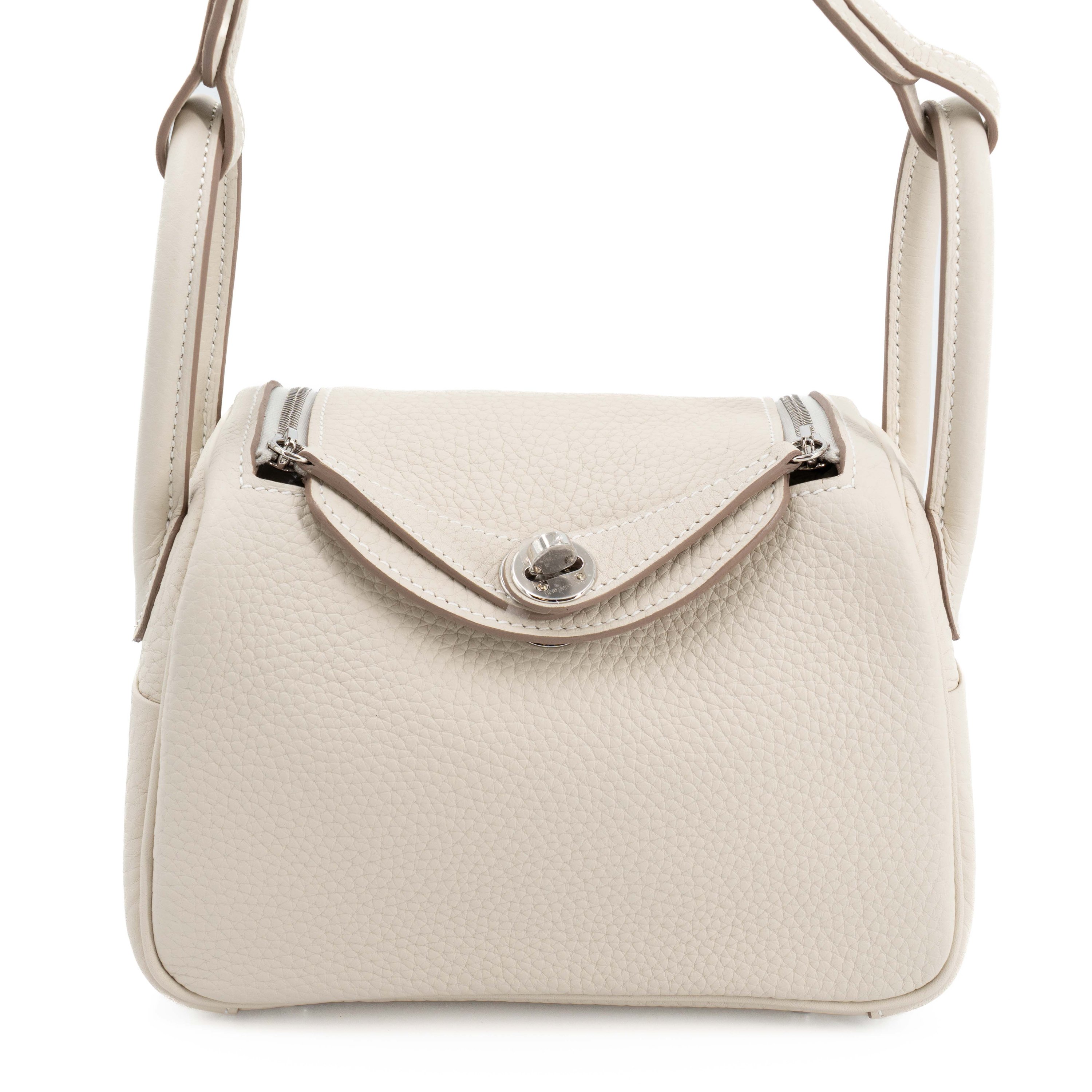 Brand New ( Rank N ) HERMÈS Mini Lindy II Craie (10) Clemence Palladium hardware G (2026)