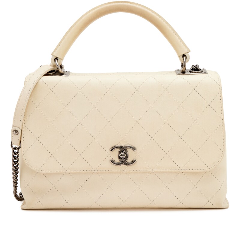 Ivory Quilted Calfskin Stitched Urban Luxury Top Handle Bag Ruthenium Hardware, 2016-2017