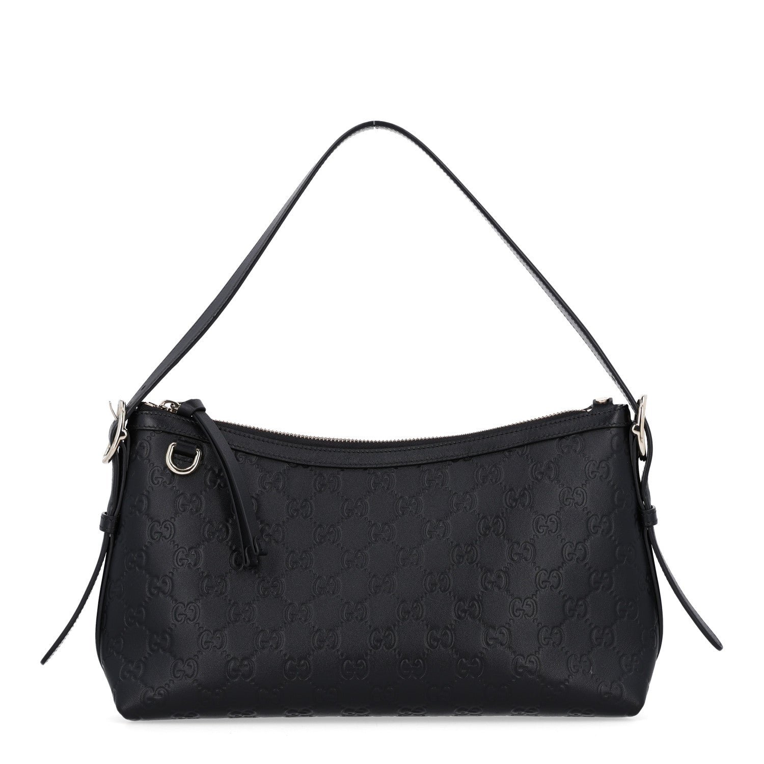 Gucci Calfskin GG Monogram Emblem Medium Shoulder Bag Black