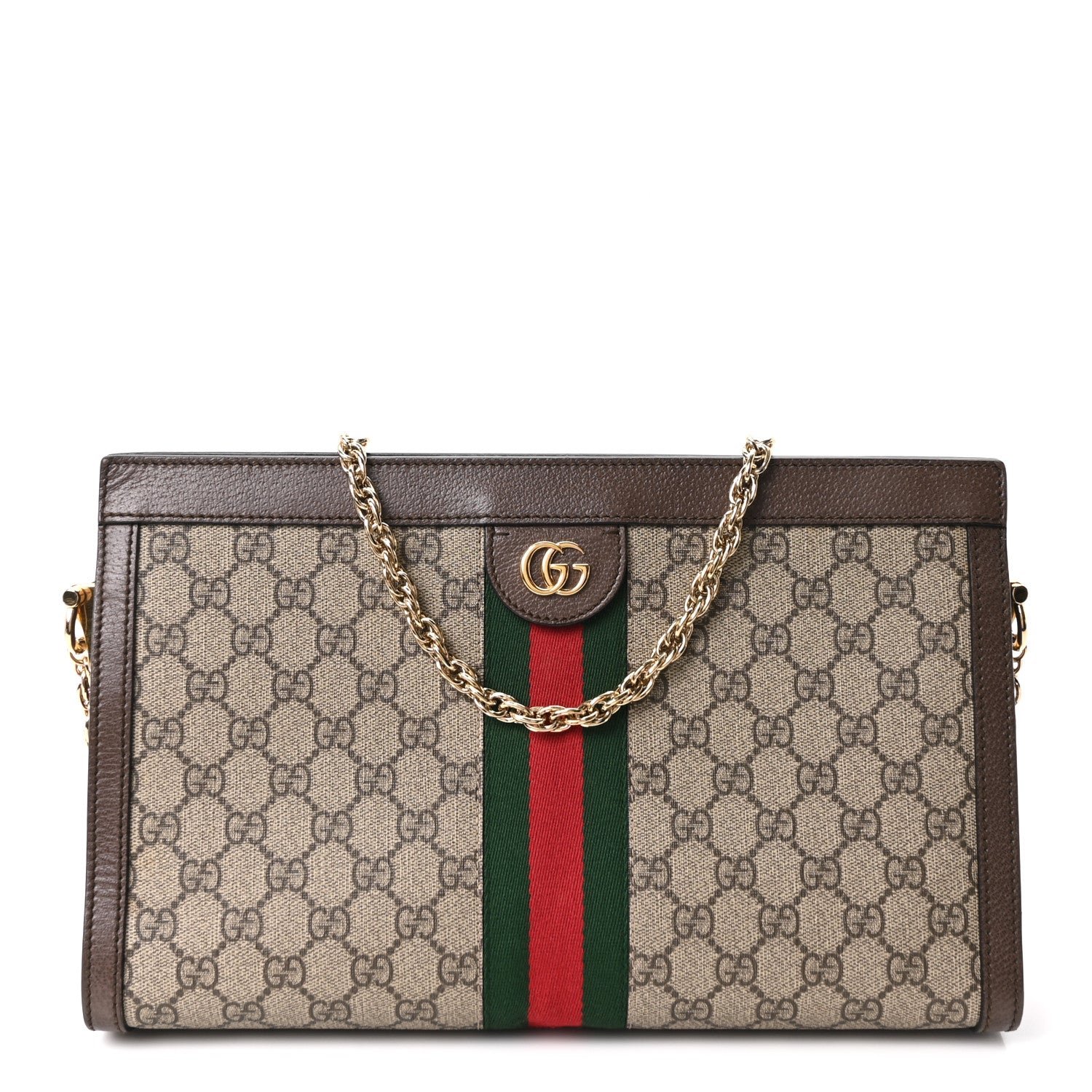GG Supreme Monogram Web Medium Ophidia Chain Shoulder Bag Brown