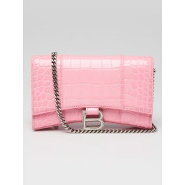 Balenciaga Balenciaga Pink Croc Embossed Leather Soft Hourglass Wallet On Chain Bag