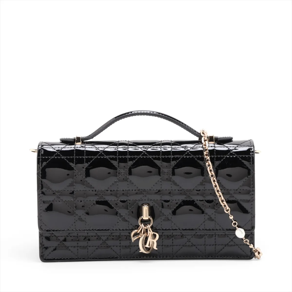 Christian Dior Cannage My Dior Mini bag Patent Leather 2 Way Handbag Black